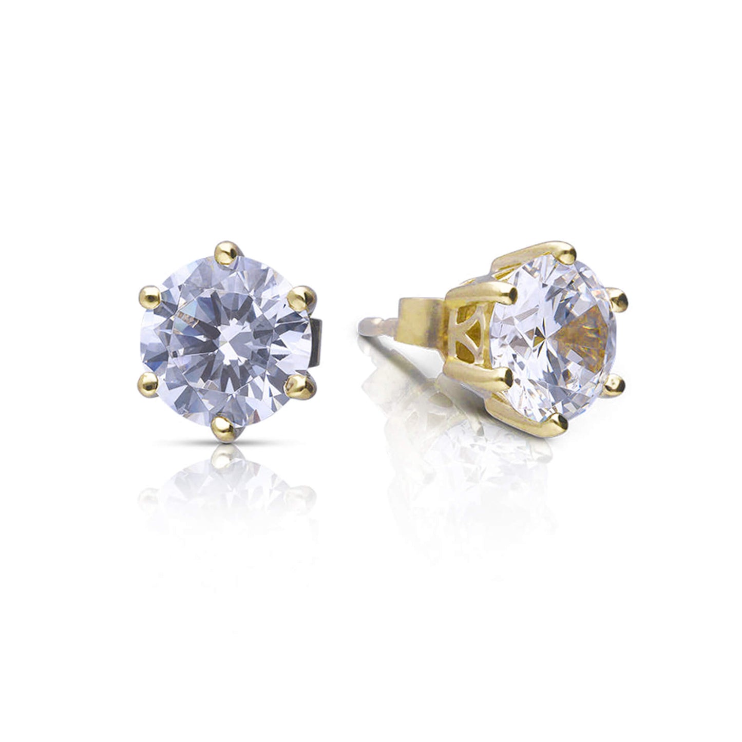 DF 6 Claw Gold Plate 2ct CZ Solitaire Earrings