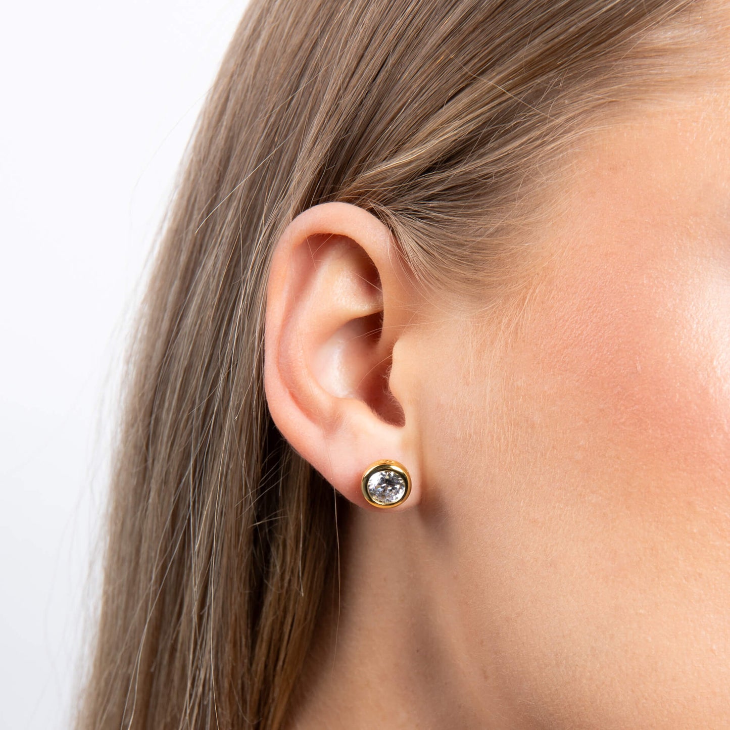 DF Gold Plate Round CZ 1ct Each Stud Earrings