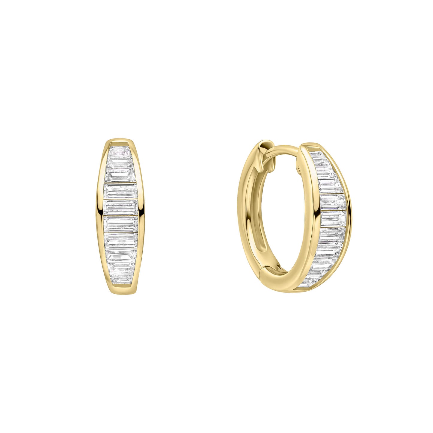 DF Channel Set Baguette Gold Plated Hoop Earrings