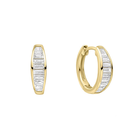 DF Channel Set Baguette Gold Plated Hoop Earrings