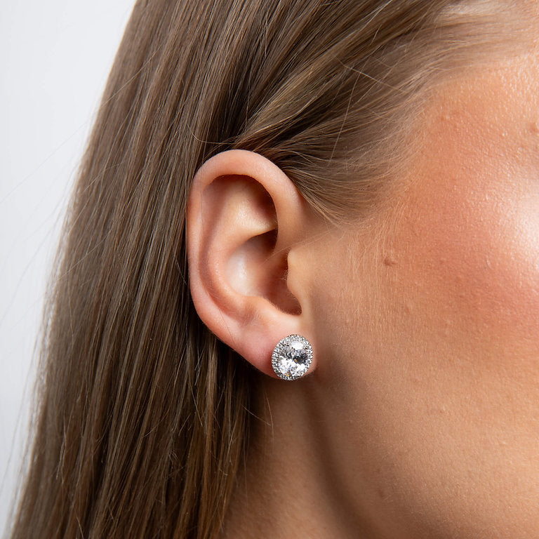 DF Oval Halo Stud Earrings