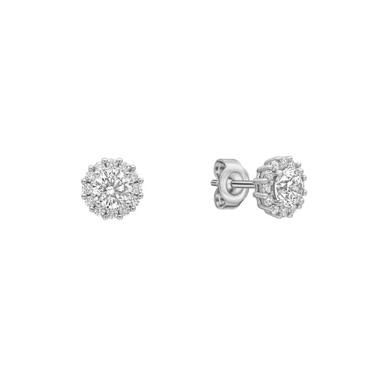 DF Round Cut CZ Halo Pave Cluster Earrings