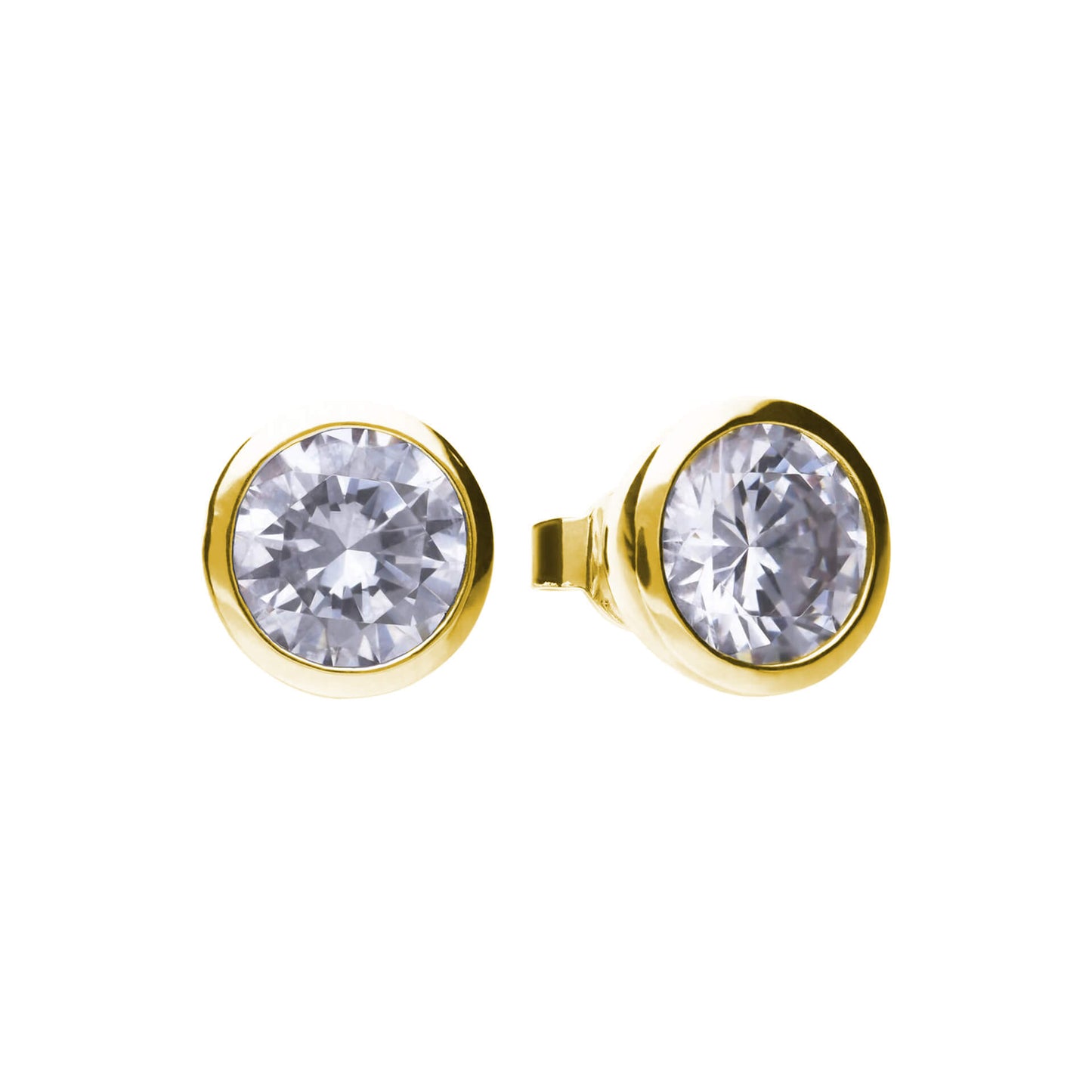 DF Gold Plate Round CZ 2ct Each Stud Earrings