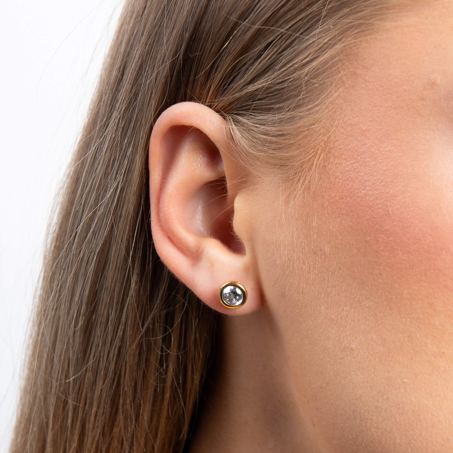 DF Gold Plate Round CZ 0.50ct Each Earrings