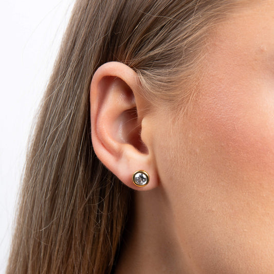 DF Gold Plate Round CZ 0.50ct Each Earrings