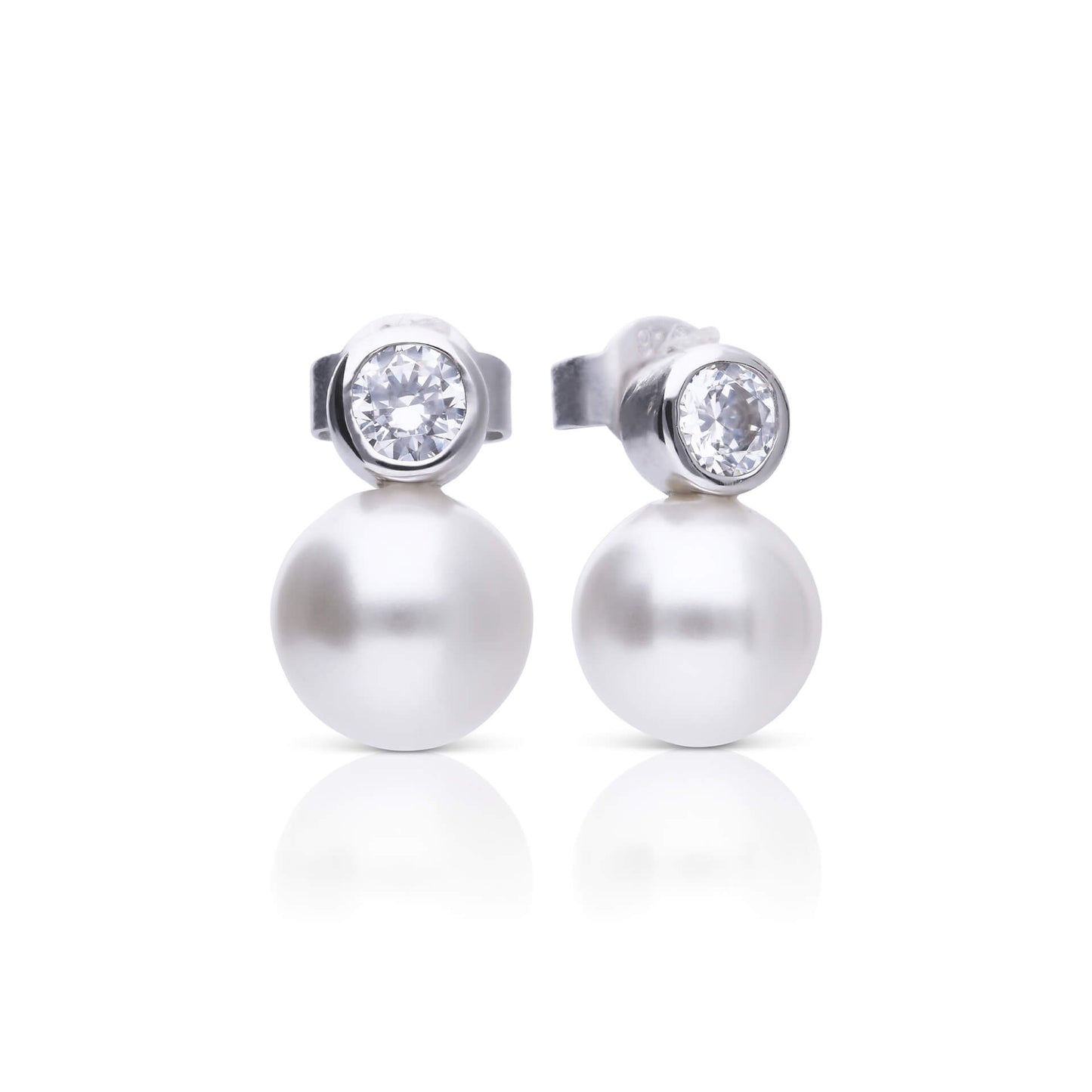 DF Round CZ and Shell Pearl Drop Earrings