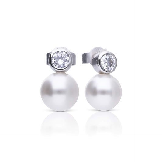 DF Round CZ and Shell Pearl Drop Earrings