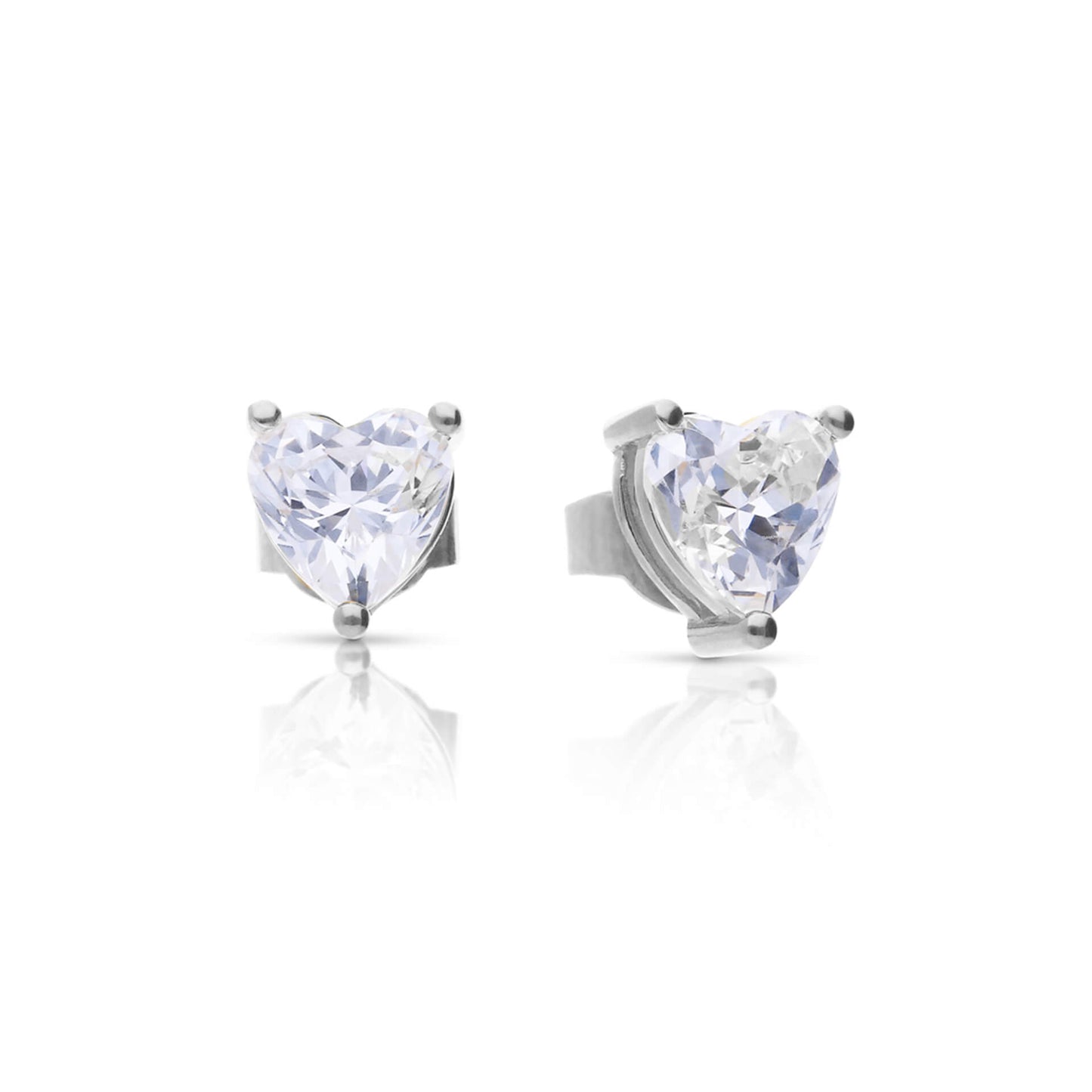 DF 3 Claw Heart Shape Solitaire Stud Earrings