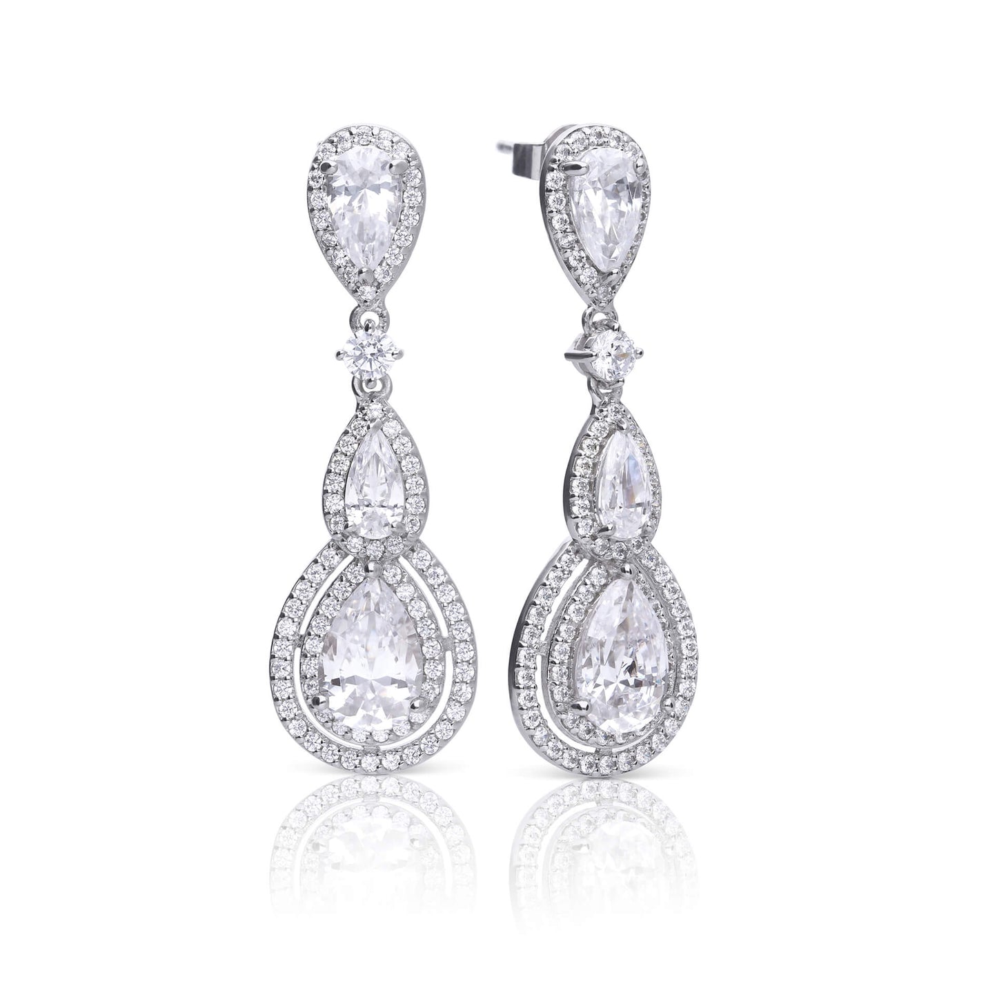 DF CZ 3 Stone Drop Earrings