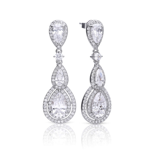 DF CZ 3 Stone Drop Earrings