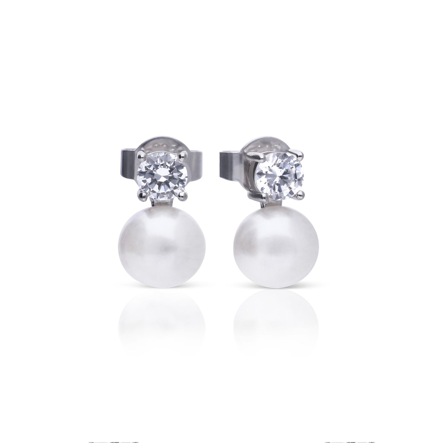 DF Round CZ and Shell Pearl Small Drop Earrings