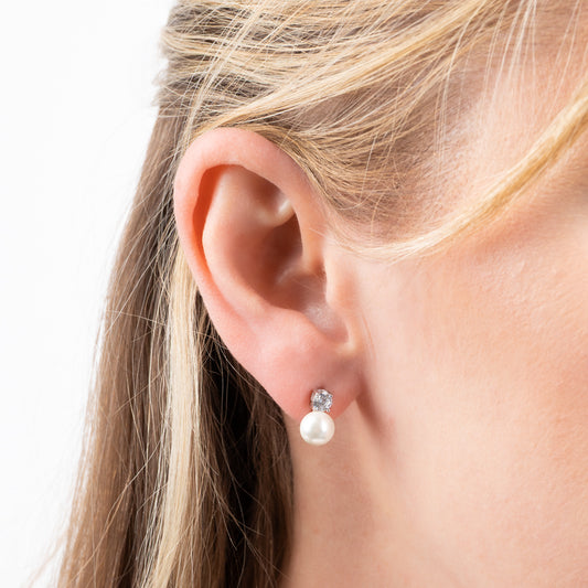 DF Round CZ and Shell Pearl Small Drop Earrings