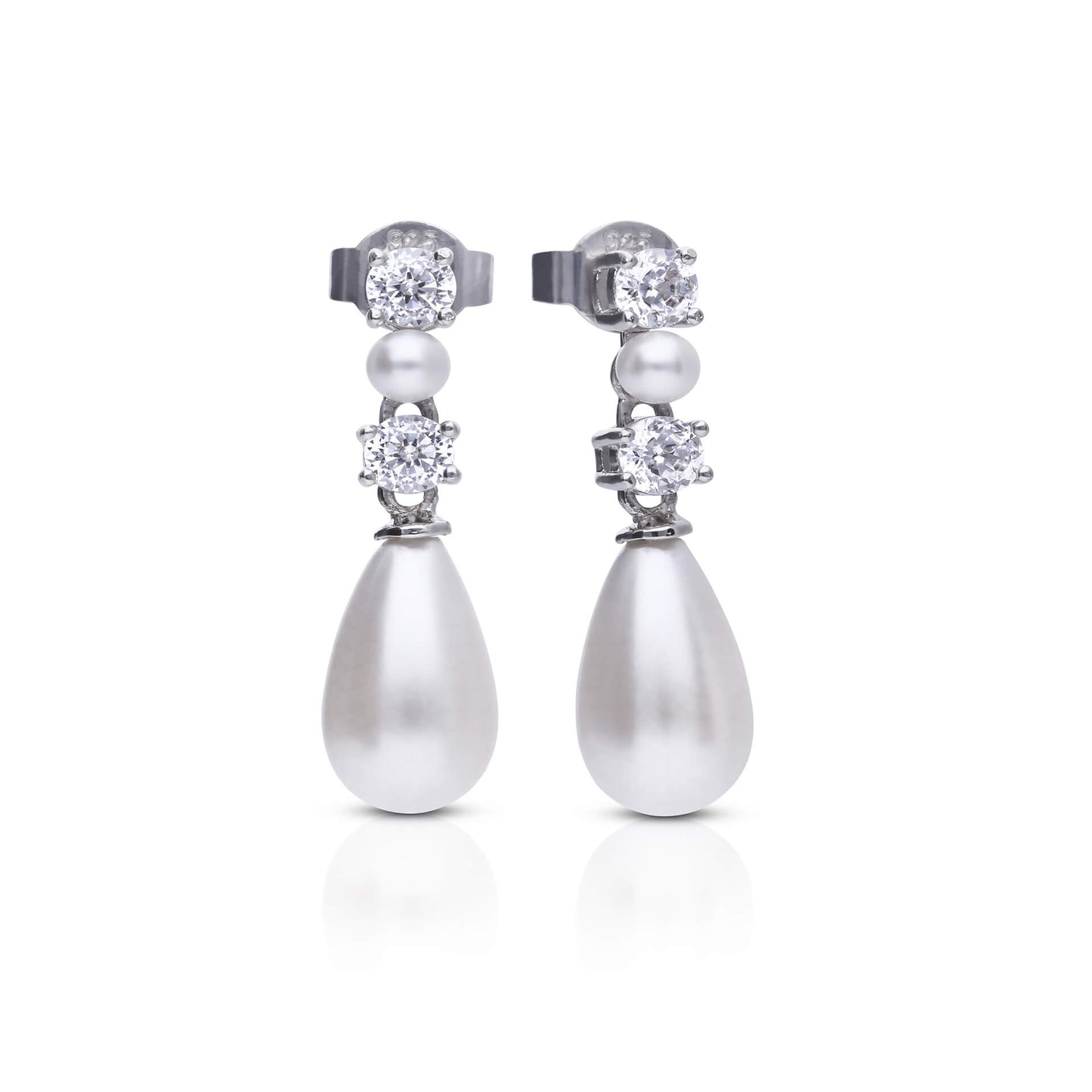 DF CZ and Shell Pearl Sequence Teardrop Earrings
