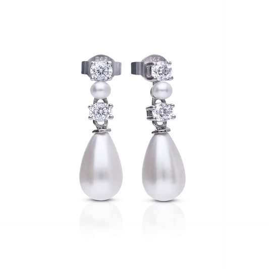 DF CZ and Shell Pearl Sequence Teardrop Earrings
