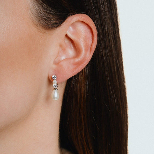 DF CZ and Shell Pearl Sequence Teardrop Earrings