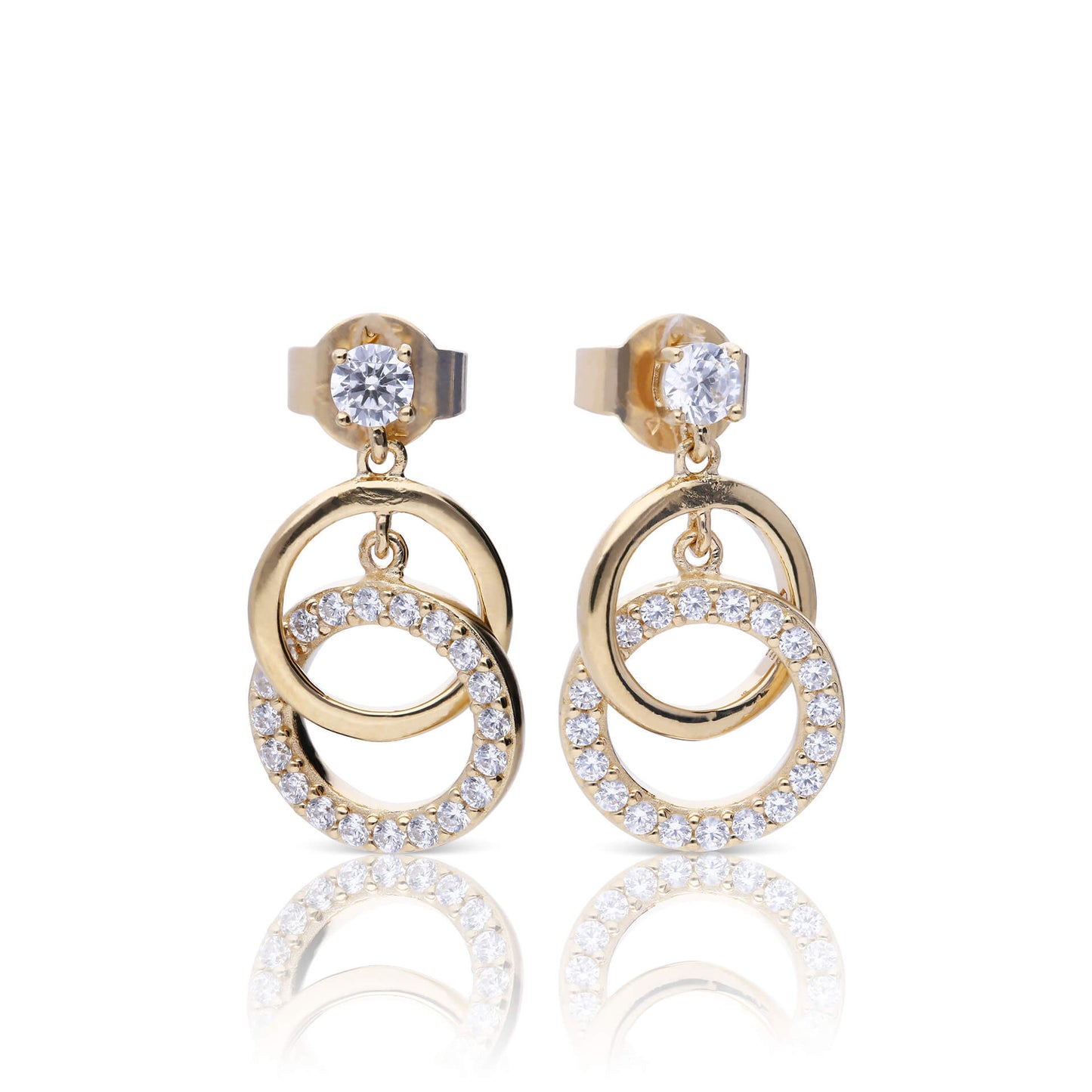 DF Gold Plate CZ Round Link Drop Stud Earrings