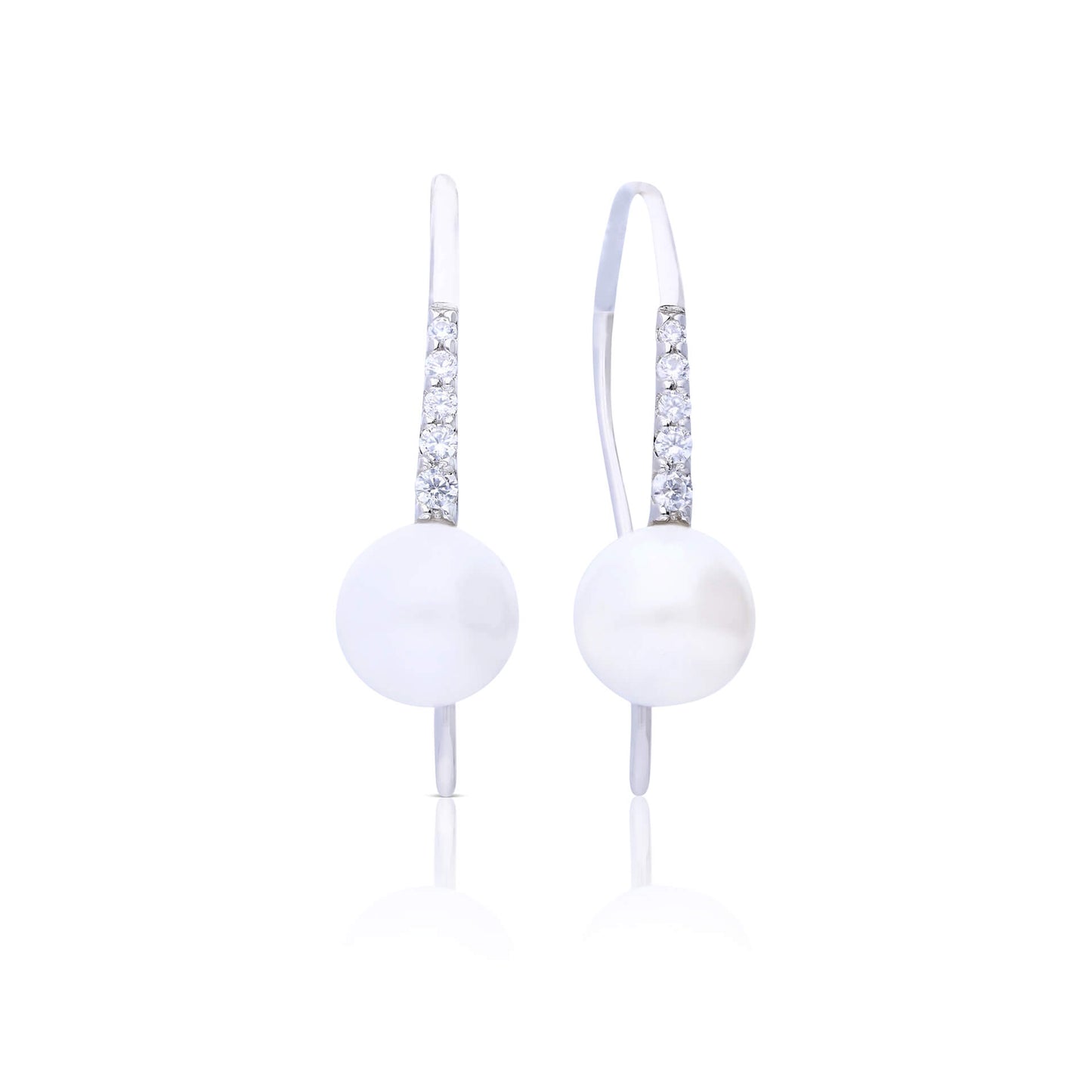 DF CZ and Round Shell Pearl Hook Earrings