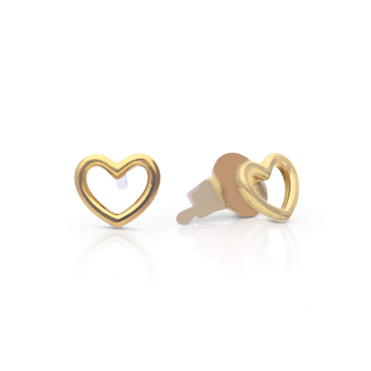 DF Gold Plate Hollow Heart Shape Small Stud Earrings