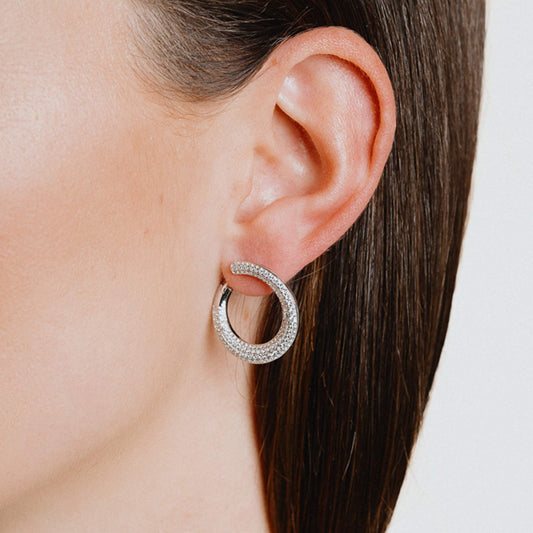 DF CZ Pave Swirl Effect Huggie Earrings