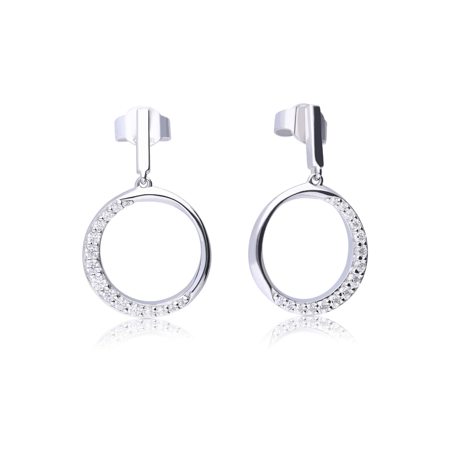 DF Round Hollow Drop Half CZ Earrings