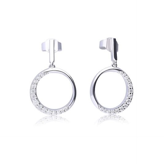 DF Round Hollow Drop Half CZ Earrings