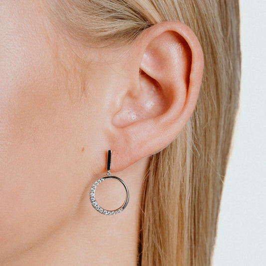 DF Round Hollow Drop Half CZ Earrings