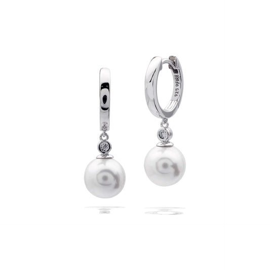 DF CZ and Shell Pearl Small Drop Huggie Earrings