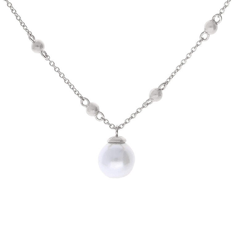 N4555 DF SHELL PRL Drop Ball Chn Necklace