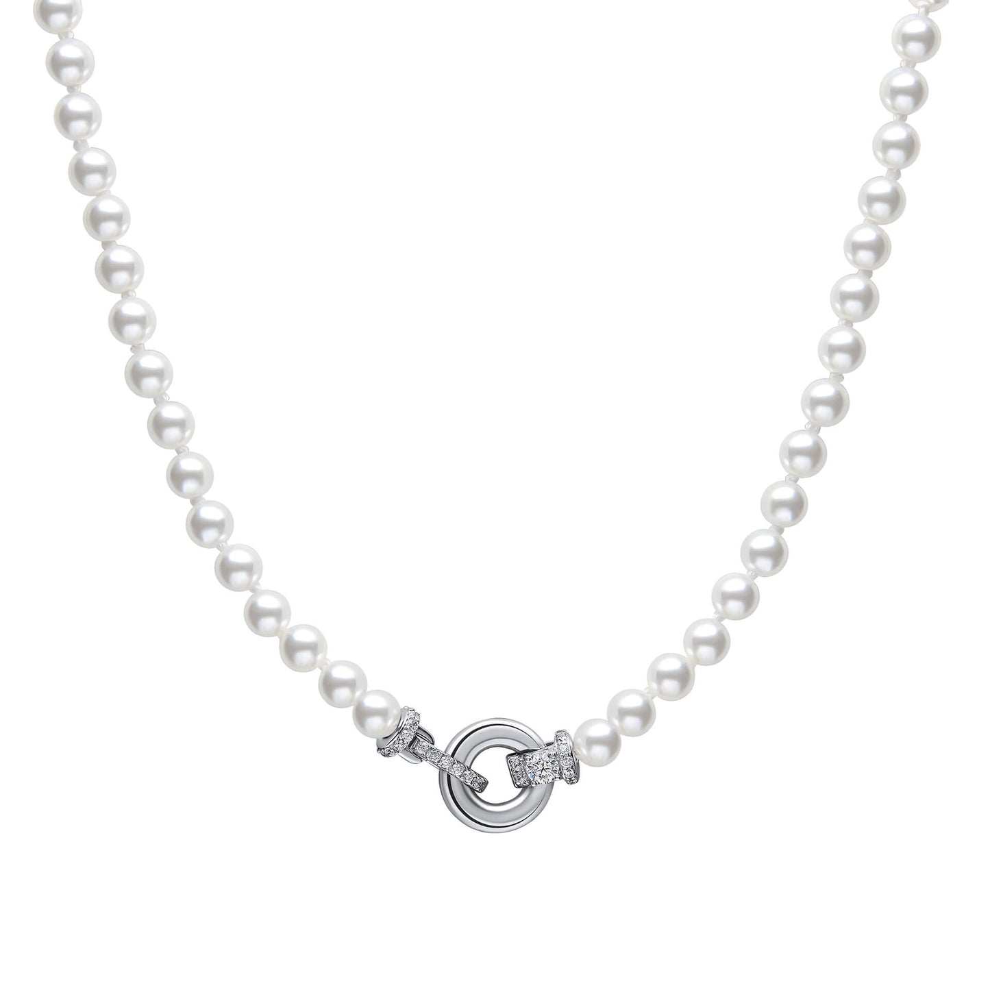 N4593 DF ZIRC WHT SHELL PRL Clasp Necklace