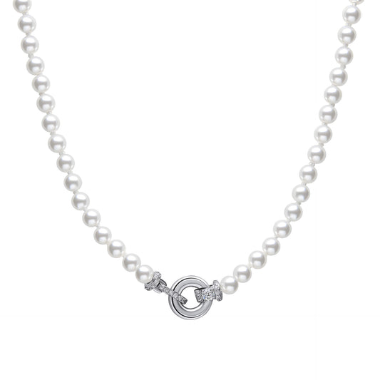 N4593 DF ZIRC WHT SHELL PRL Clasp Necklace