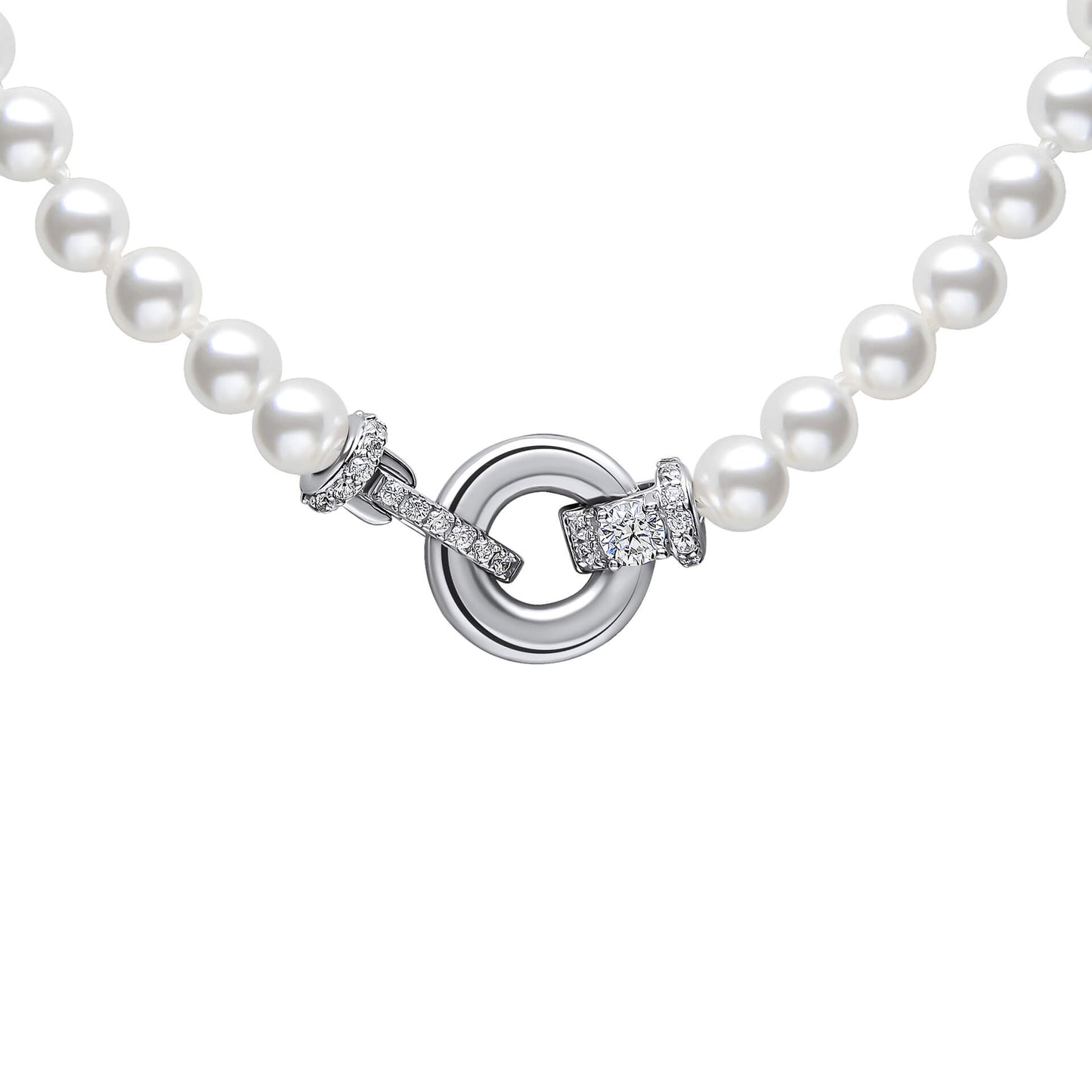 N4593 DF ZIRC WHT SHELL PRL Clasp Necklace