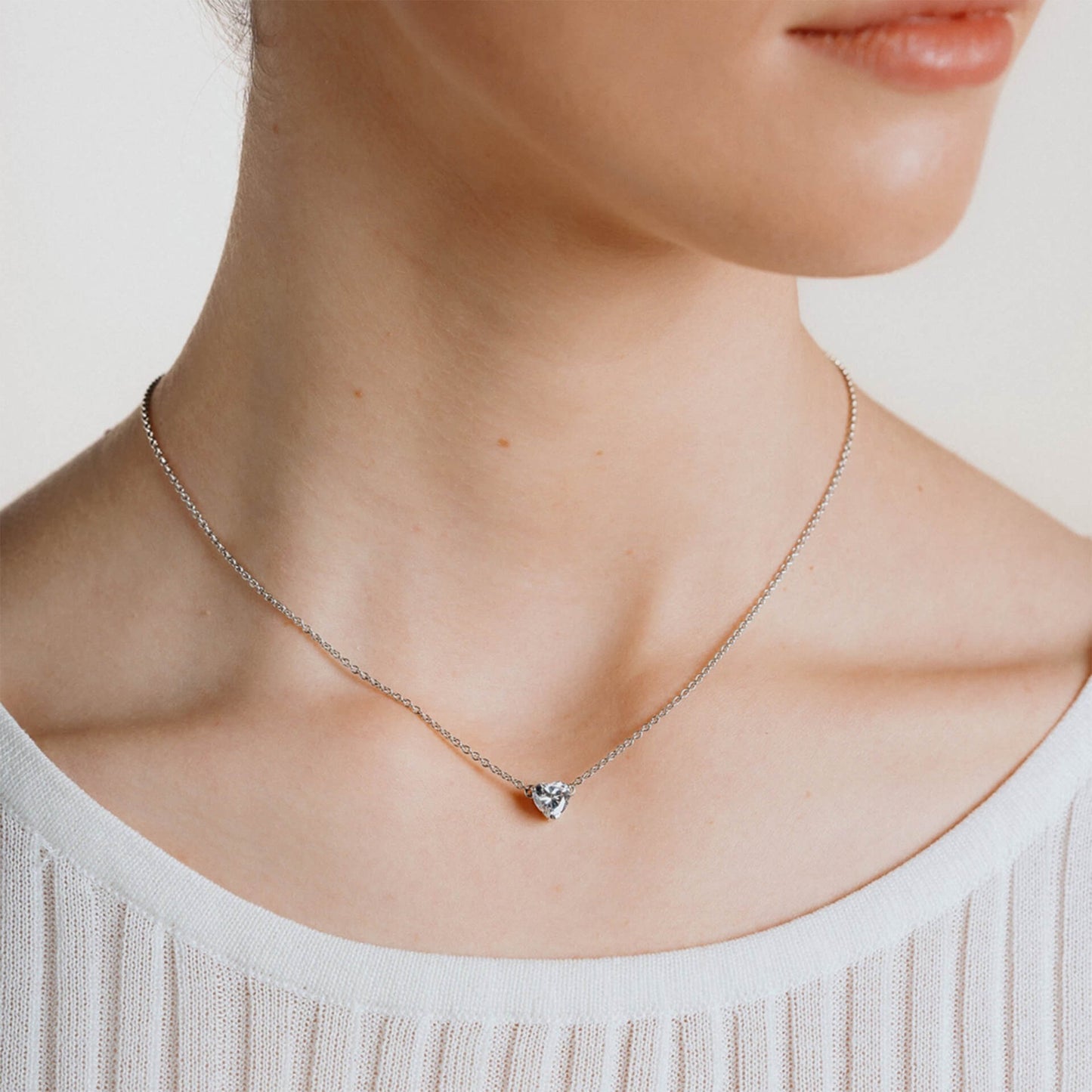 DF CZ Solitaire Heart Shape Necklace