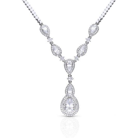 DF CZ Halo statement teardrop necklace