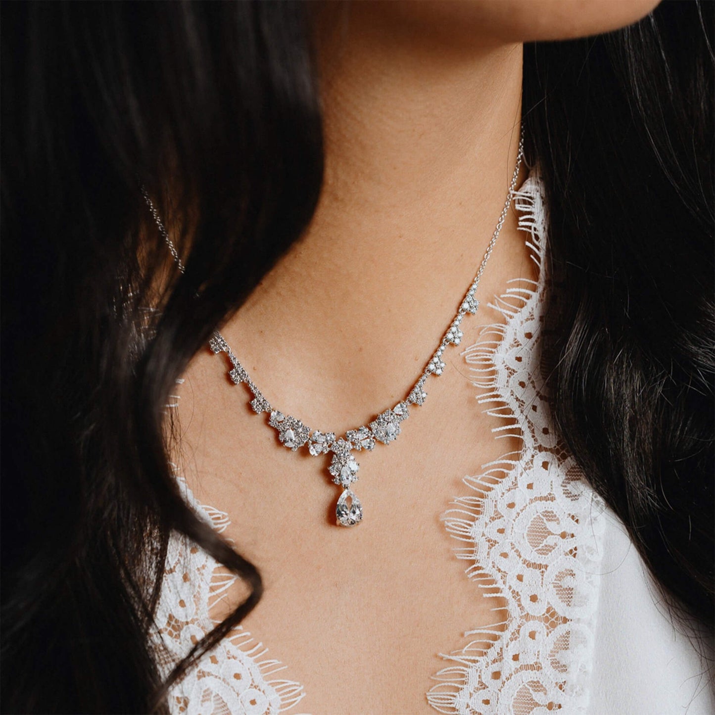 DF CZ Ornate Teardrop Necklace