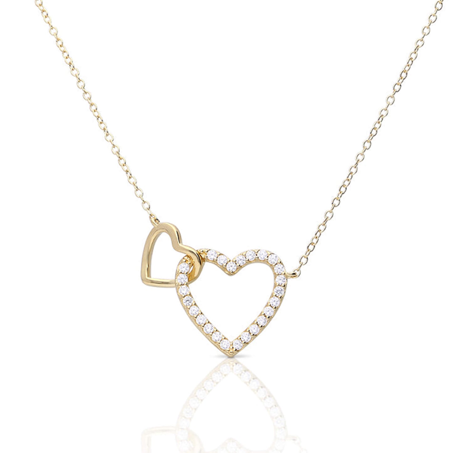 DF Gold Plate CZ Linked Hearts Necklace
