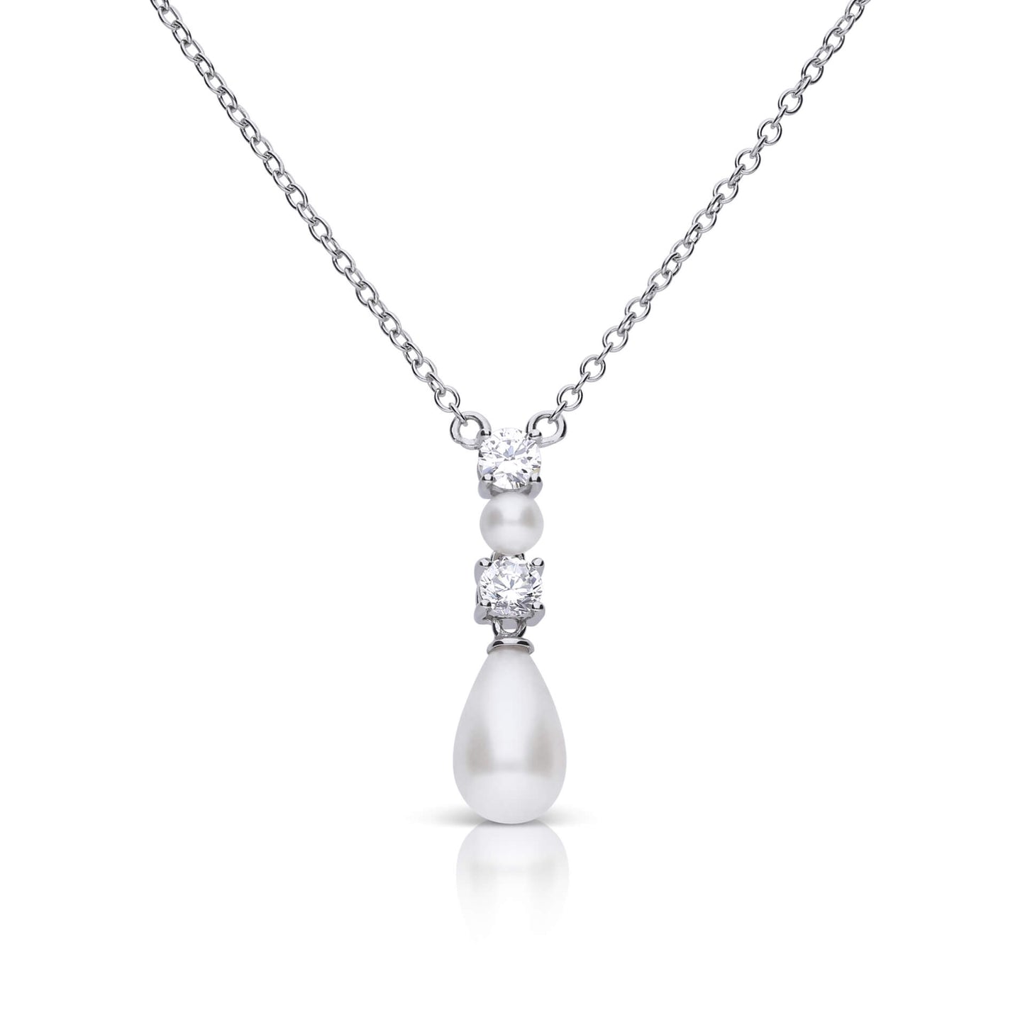 DF CZ and Shell Pearl Sequence Teardrop Necklace