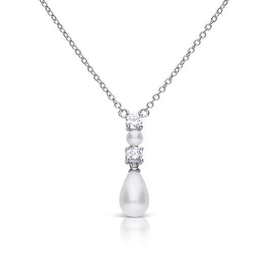 DF CZ and Shell Pearl Sequence Teardrop Necklace