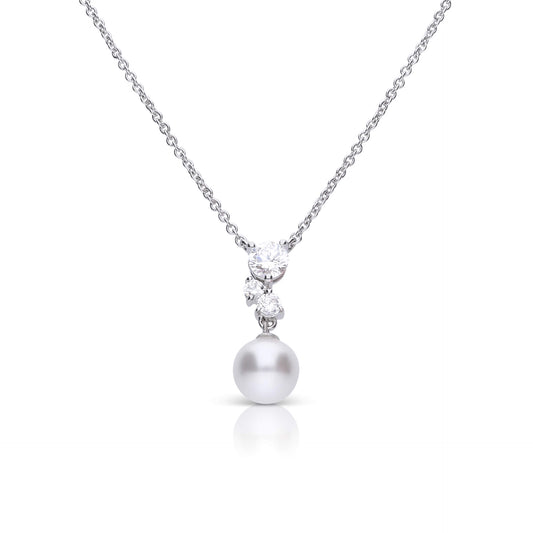 DF Shell Pearl and Bubble CZ Drop Necklace