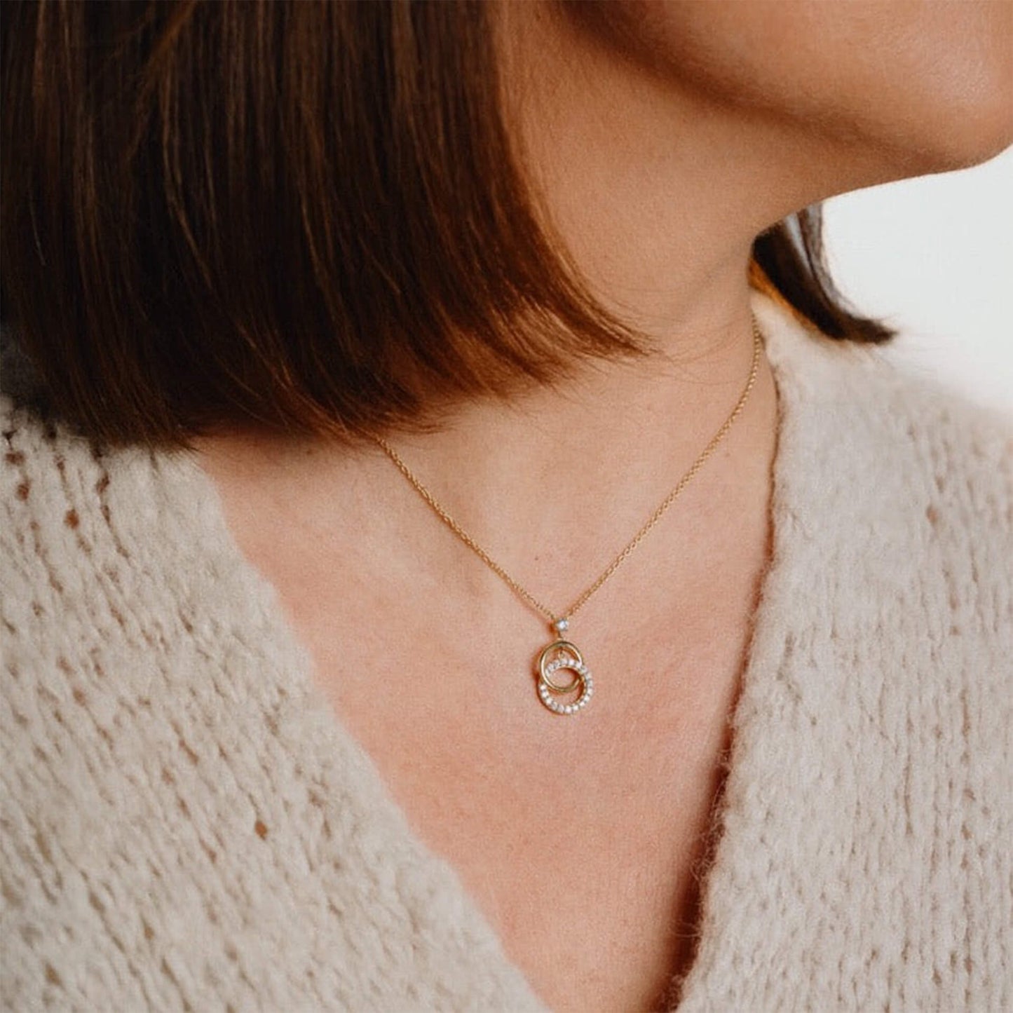 DF Gold Plate CZ Linked Ring Necklace