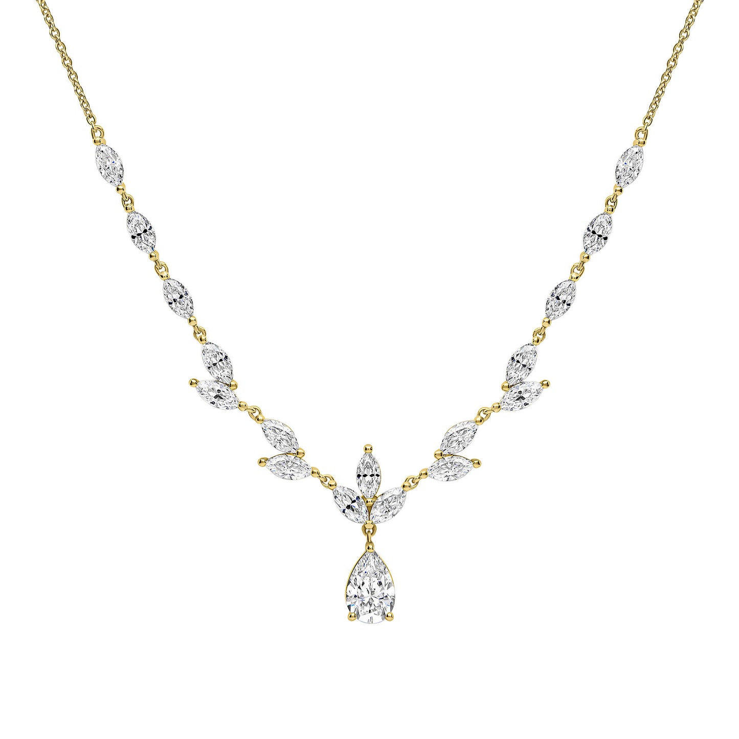 DF Gold Plate Cascading Leaf Teardrop Necklace