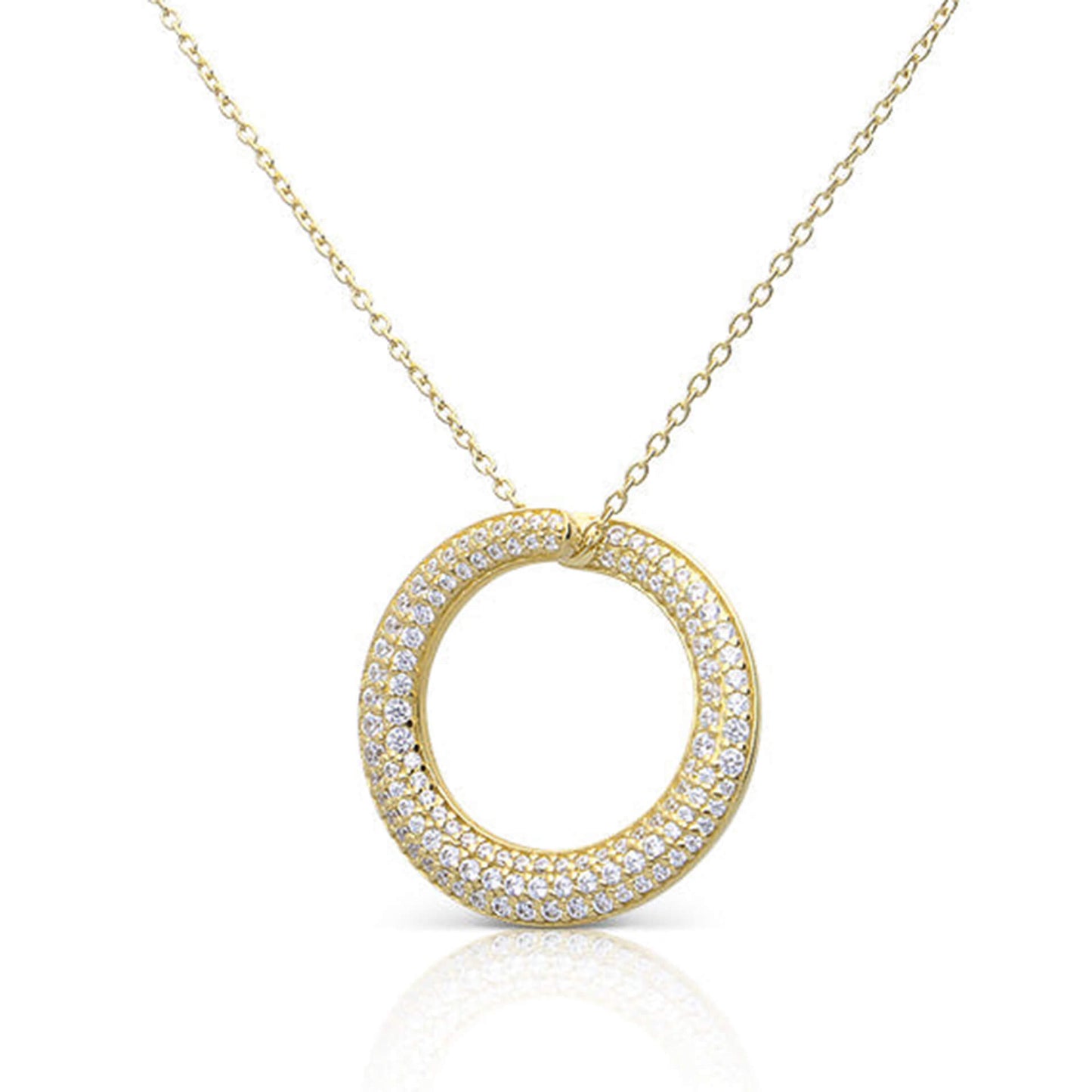 DF Gold Plate CZ Rounded Pave Circle Necklace