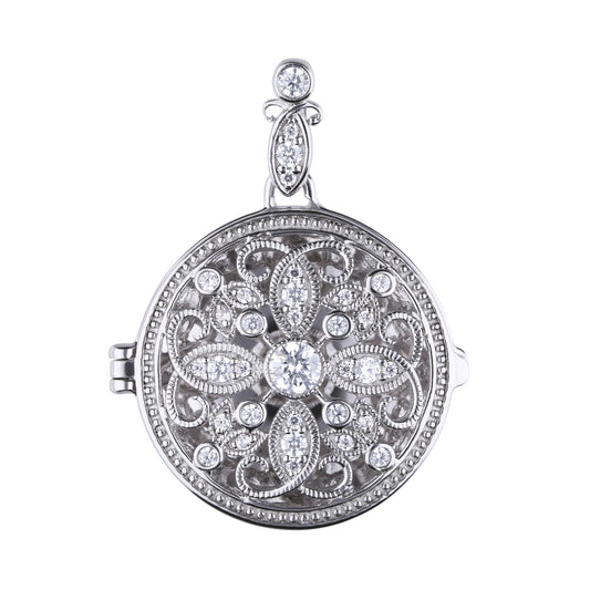 P4613 DF ZIRC Round Ornate Locket Pendant