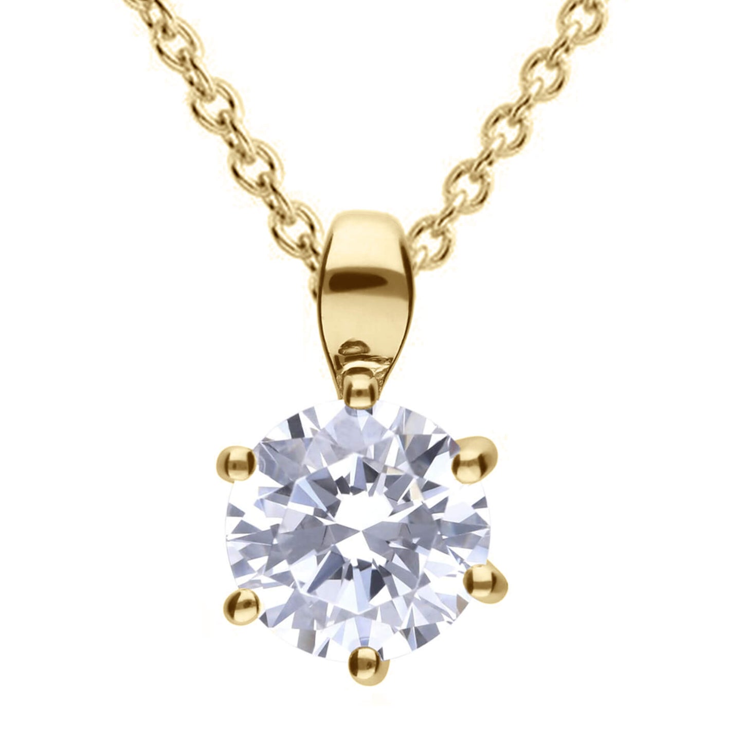 DF 6 Claw Gold Plate 2ct CZ Solitaire Pendant