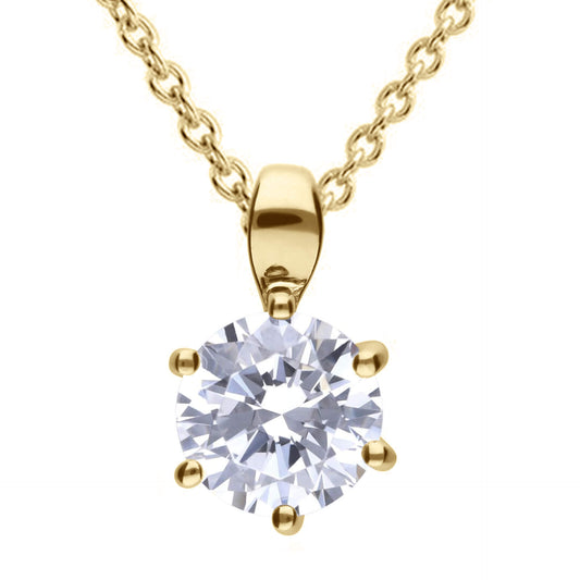DF 6 Claw Gold Plate 2ct CZ Solitaire Pendant