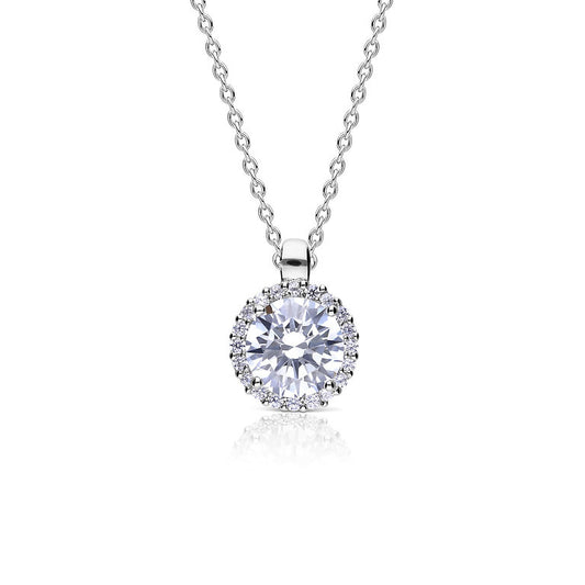 DF Round Cut CZ Halo Pave Cluster Pendant