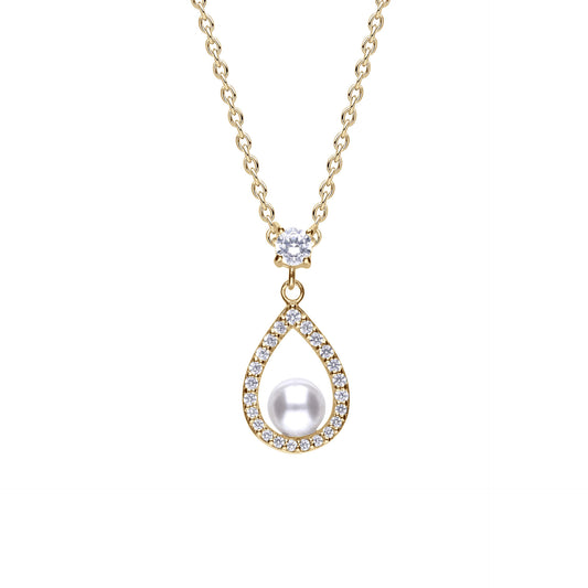 DF Gold Plate CZ and Shell Pearl Teardrop Pave Pendant