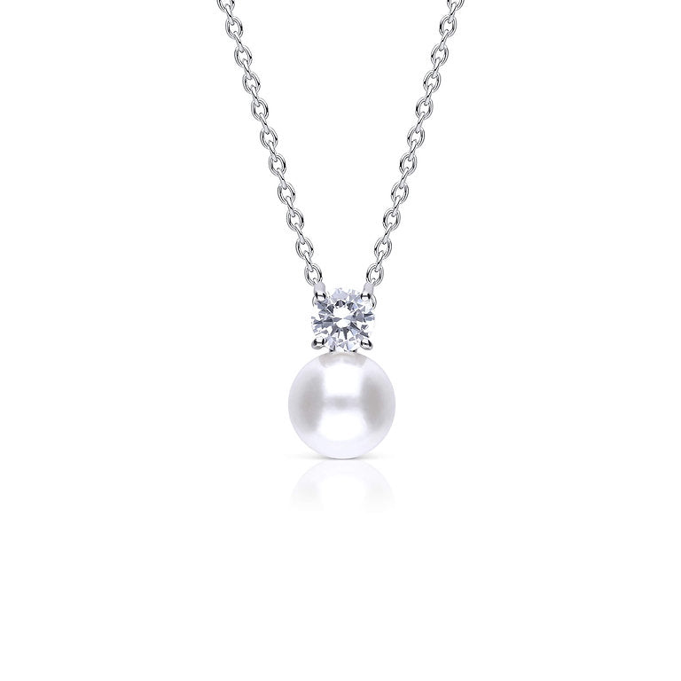 DF Round Shell Pearl and CZ Solitaire Pendant