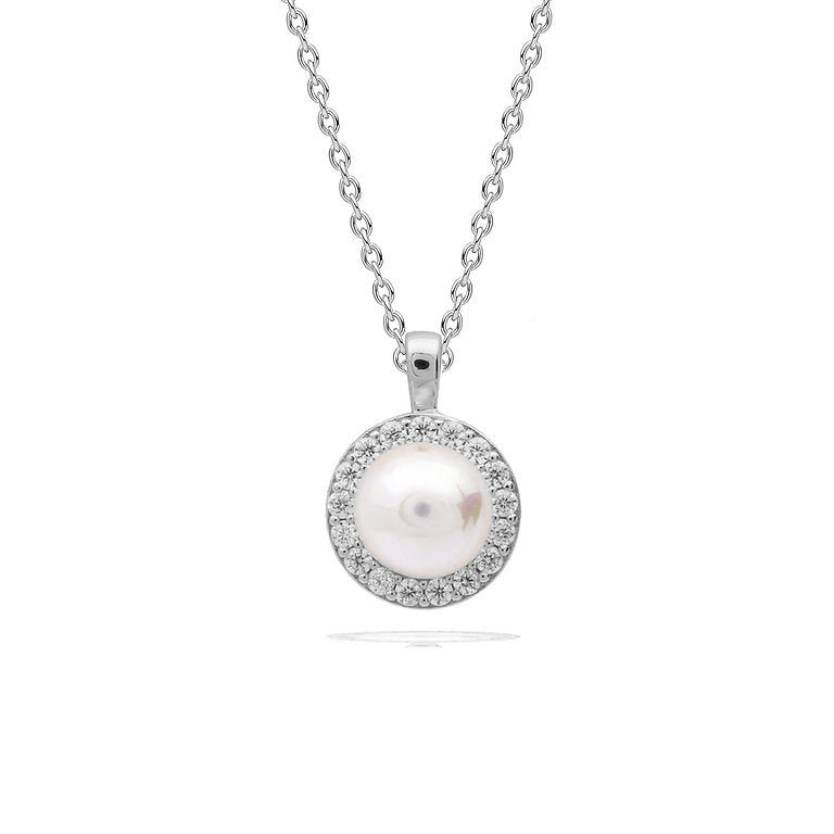 DF Gold Plate Round CZ and Shell Pearl Halo Pendant