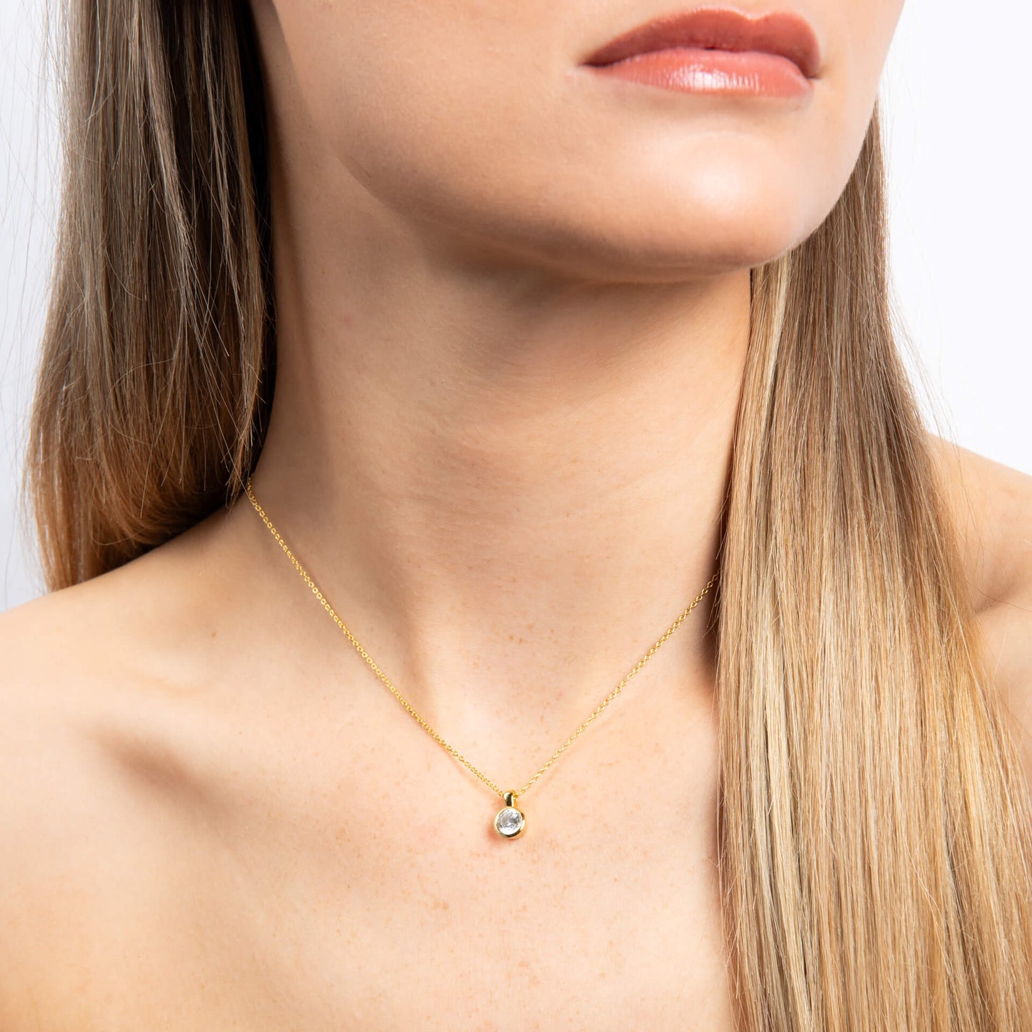 DF Gold Plate Round 1ct CZ Pendant