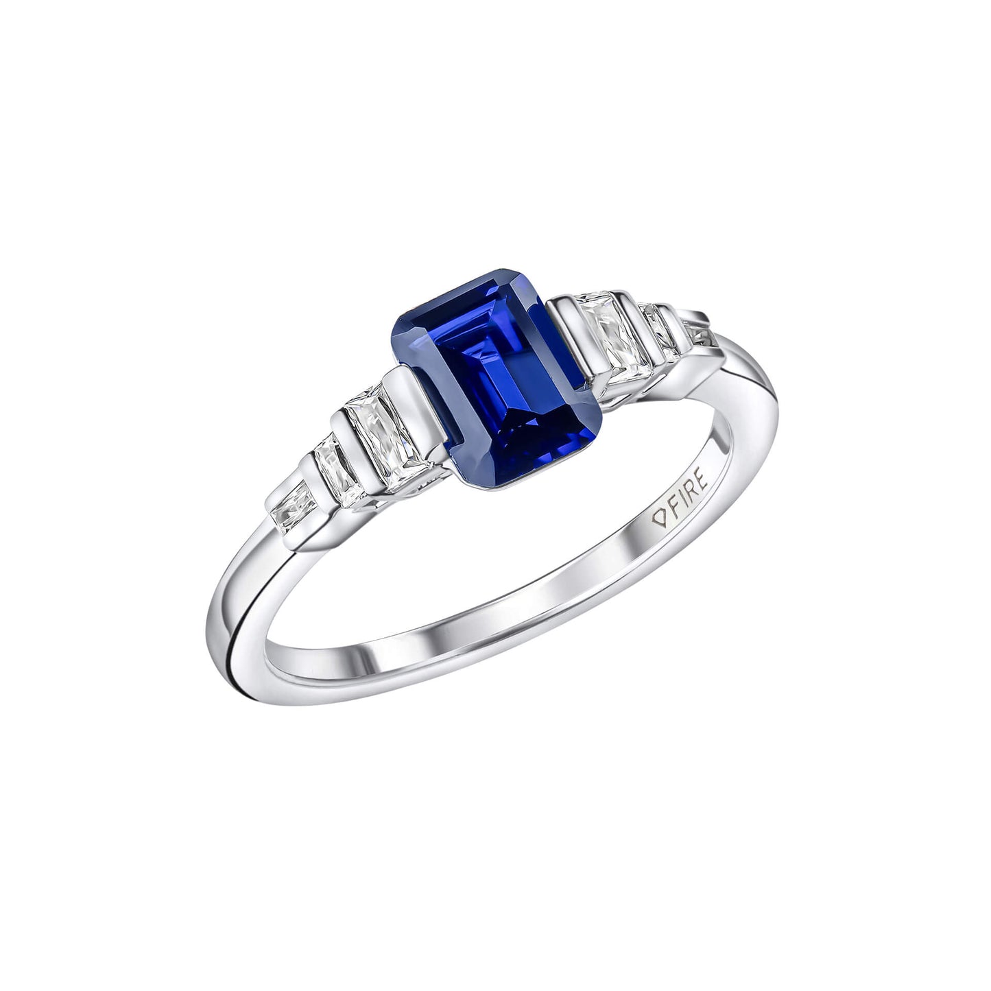 R3871 16 DF ZIRC BLUE Emrld Cut Ring